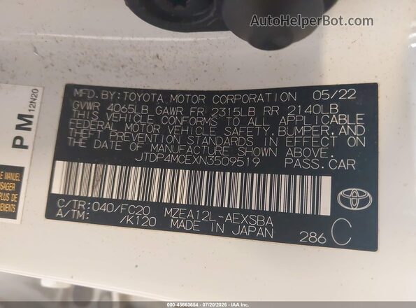 JTDP4MCEXN3509519 2022 TOYOTA COROLLA White Շարժիչի բաժամունքի տեսք