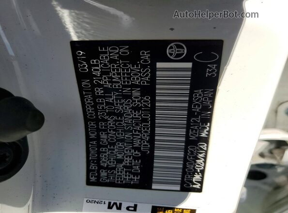 JTDP4RCE0LJ011206 2020 TOYOTA COROLLA White Շարժիչի բաժամունքի տեսք