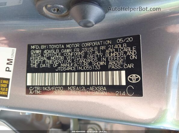 JTDS4MCE1MJ055133 2021 TOYOTA COROLLA Gray Engine compartment view