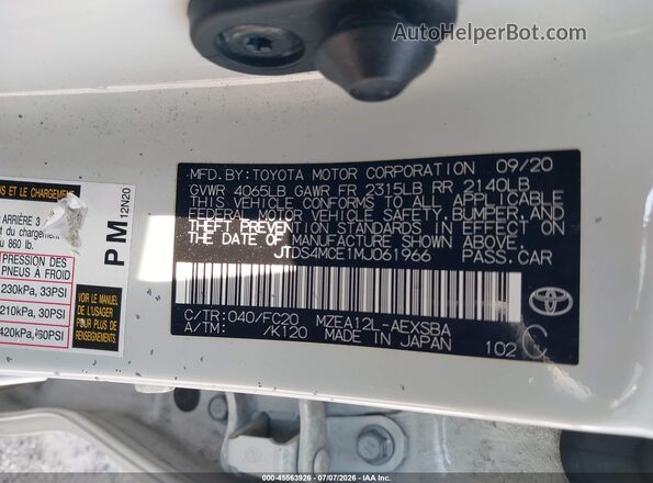 JTDS4MCE1MJ061966 2021 TOYOTA COROLLA White Շարժիչի բաժամունքի տեսք