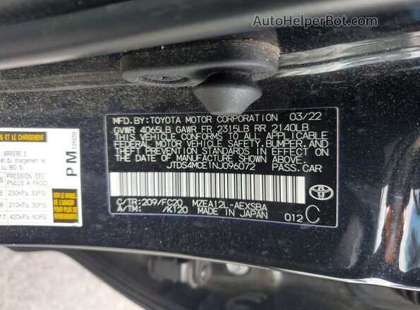 JTDS4MCE1NJ096072 2022 TOYOTA COROLLA Black Vista del compartimento del motor