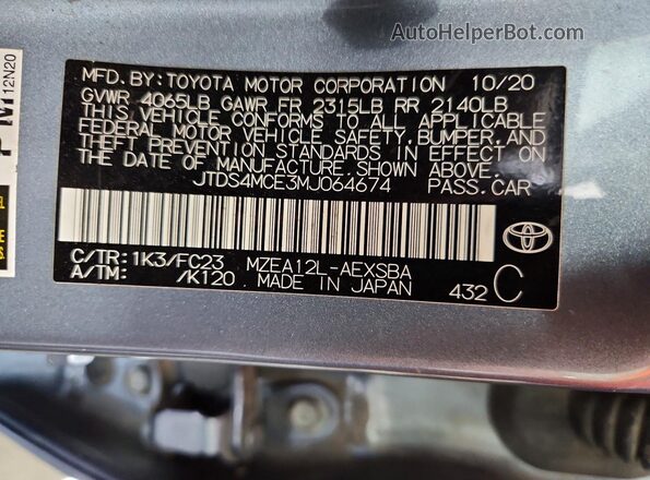 JTDS4MCE3MJ064674 2021 TOYOTA COROLLA Blue Вид підкапотного простору