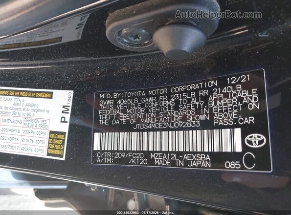 JTDS4MCE3NJ092833 2022 TOYOTA COROLLA Gray ძრავის განყოფილების ხედი