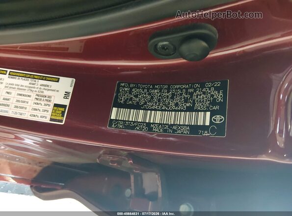 JTDS4MCE4NJ094493 2022 TOYOTA COROLLA Бордовый Вид подкапотного пространства