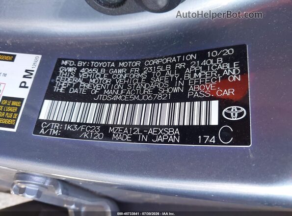 JTDS4MCE5MJ067821 2021 TOYOTA COROLLA Gray Widok komory silnika