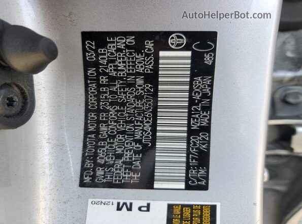 JTDS4MCE6N3507129 2022 TOYOTA COROLLA Silver Շարժիչի բաժամունքի տեսք