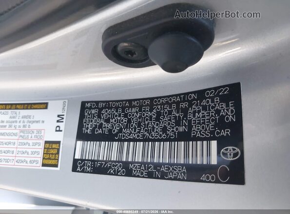 JTDS4MCE7N3506751 2022 TOYOTA COROLLA Gray Вид підкапотного простору
