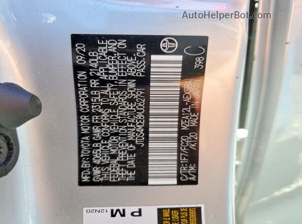 JTDS4MCE8MJ062791 2021 TOYOTA COROLLA Silver VIN კოდის სტიკერის ხედი