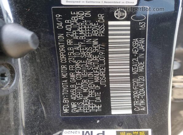 JTDS4RCE1LJ019177 2020 TOYOTA COROLLA Black Engine compartment view