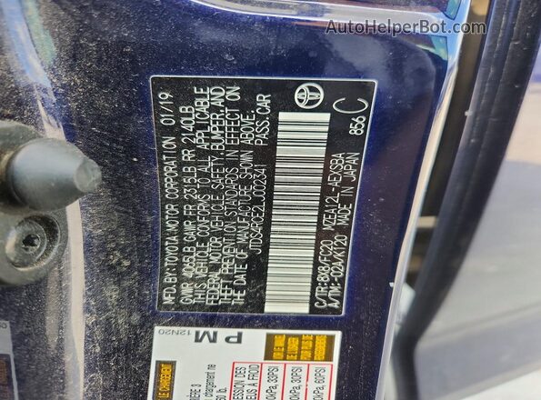 JTDS4RCE2LJ002341 2020 TOYOTA COROLLA Blue Vista del compartimento del motor