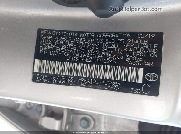JTDS4RCE2LJ010245 2020 TOYOTA COROLLA Серебряный Вид подкапотного пространства