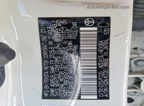 JTDS4RCE2LJ039986 2020 TOYOTA COROLLA White Engine compartment view