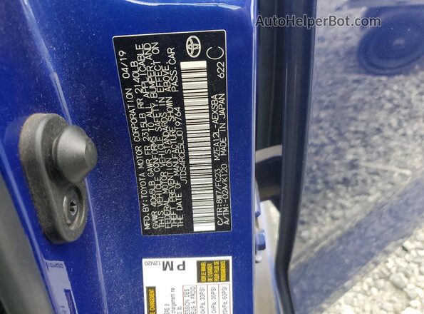 JTDS4RCE5LJ019764 2020 TOYOTA COROLLA Синий Вид наклейки с VIN-кодом