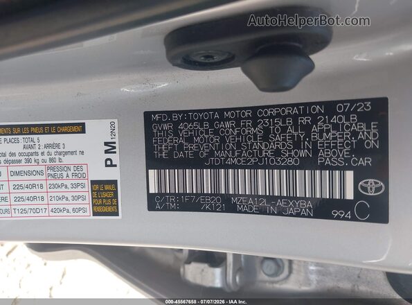 JTDT4MCE2PJ103280 2023 TOYOTA COROLLA Silver ძრავის განყოფილების ხედი