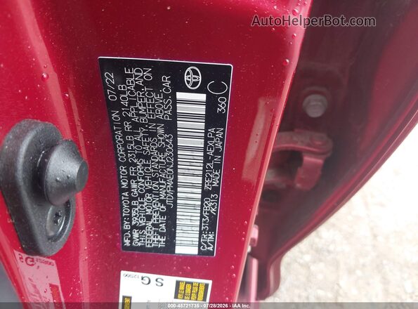 JTDVPMAE0NJ230643 2022 TOYOTA COROLLA Red Engine compartment view