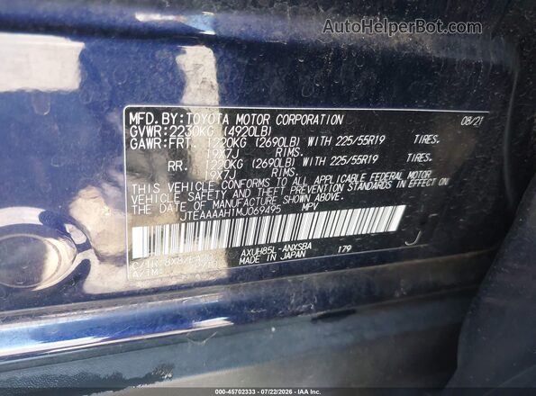 JTEAAAAH1MJ069495 2021 TOYOTA VENZA Dark Blue Widok komory silnika