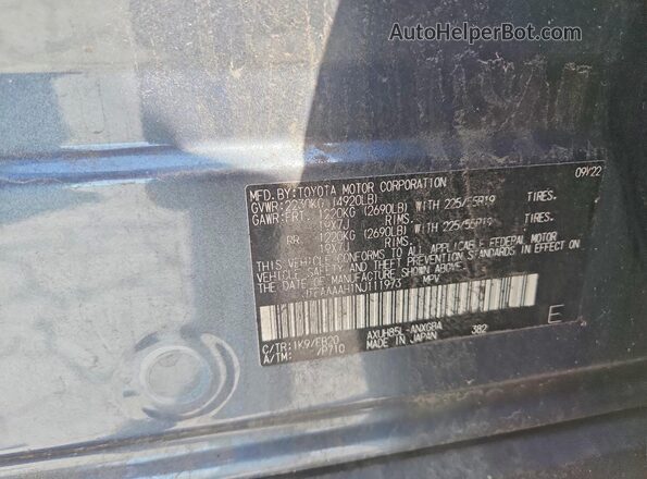 JTEAAAAH1NJ111973 2022 TOYOTA VENZA Gray VIN კოდის სტიკერის ხედი
