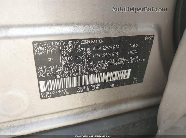 JTEAAAAH1NJ115358 2022 TOYOTA VENZA Champagne Engine compartment view