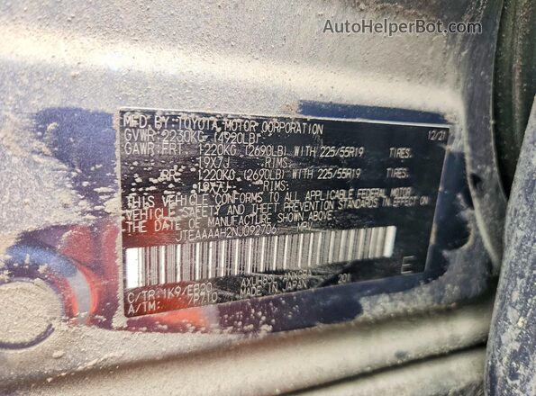JTEAAAAH2NJ092706 2022 TOYOTA VENZA Gray VIN კოდის სტიკერის ხედი
