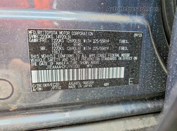 JTEAAAAH2PJ151000 2023 TOYOTA VENZA Blue Вид наклейки з VIN-кодом