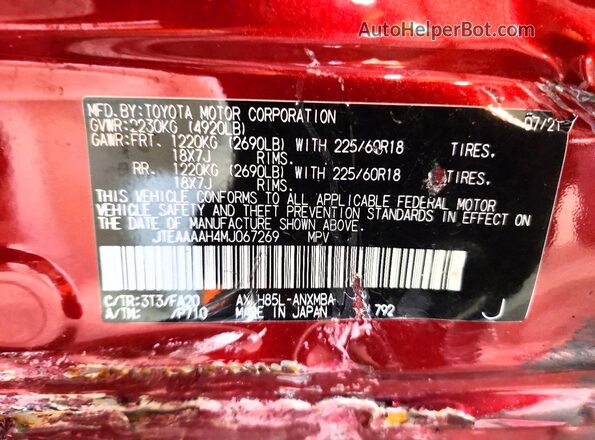 JTEAAAAH4MJ067269 2021 TOYOTA VENZA Red Vista interior de 360 grados
