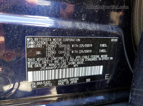 JTEAAAAH5PJ145482 2023 TOYOTA VENZA Blue Vista de la etiqueta del VIN