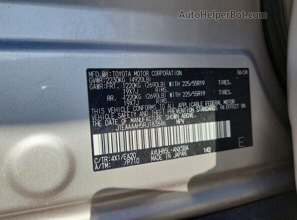 JTEAAAAH5RJ183846 2024 TOYOTA VENZA Silver Вид наклейки з VIN-кодом