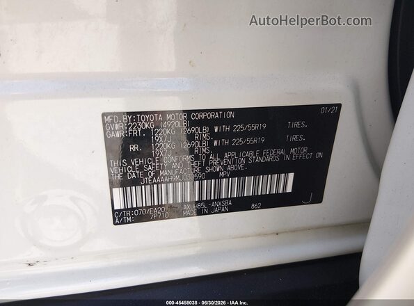 JTEAAAAH9MJ030590 2021 TOYOTA VENZA White Вид підкапотного простору