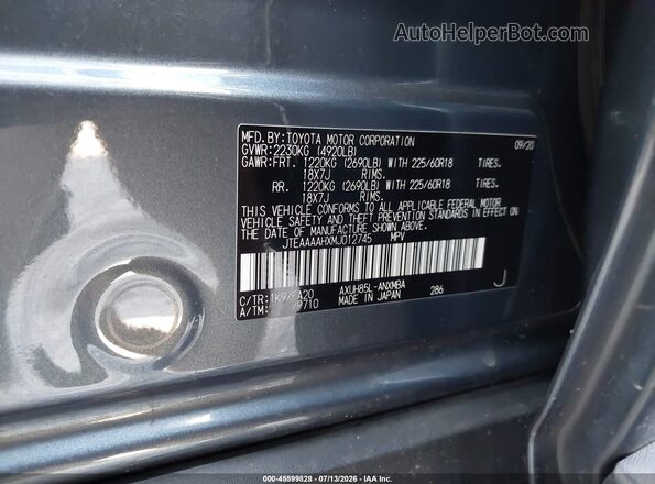 JTEAAAAHXMJ012745 2021 TOYOTA VENZA Gray Widok komory silnika