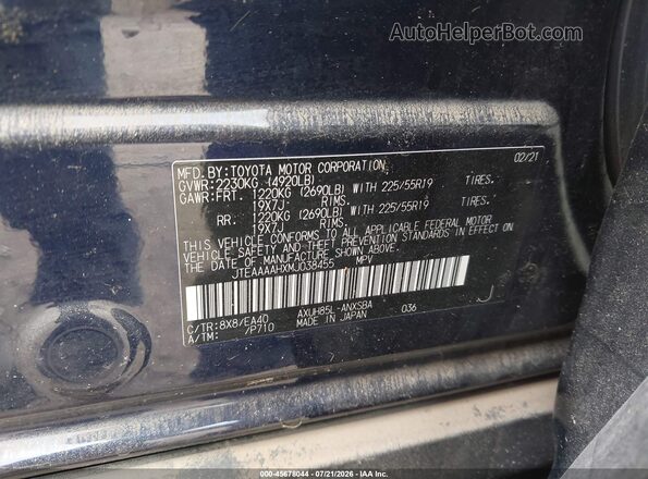JTEAAAAHXMJ038455 2021 TOYOTA VENZA Black Engine compartment view