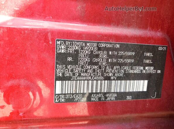 JTEAAAAHXMJ048886 2021 TOYOTA VENZA Red Vista del compartimento del motor