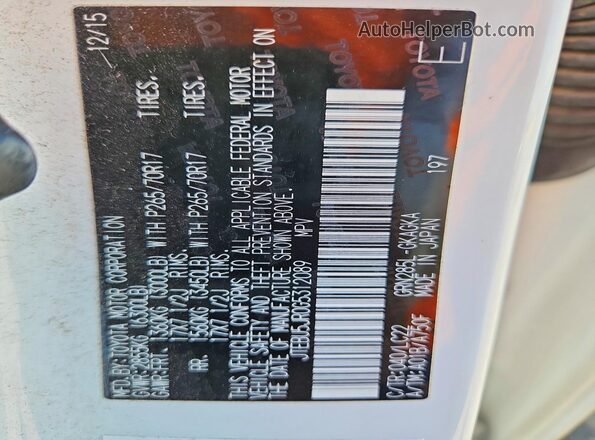 JTEBU5JR0G5312089 2016 TOYOTA 4RUNNER White Widok naklejki z numerem VIN