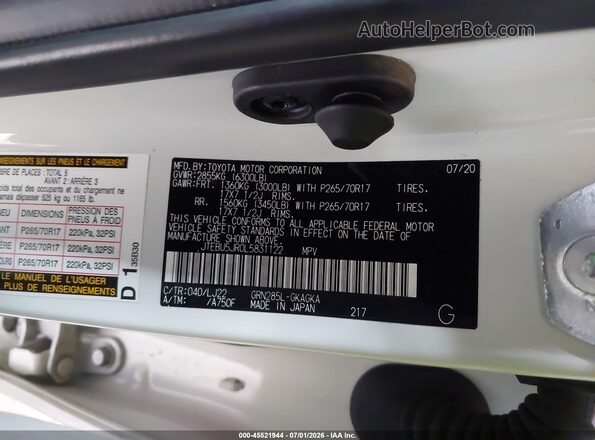 JTEBU5JR0L5831122 2020 TOYOTA 4RUNNER White Vista del compartimento del motor