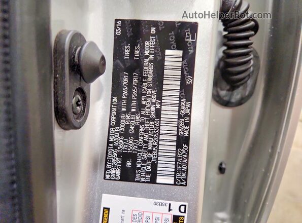 JTEBU5JR2G5331601 2016 TOYOTA 4RUNNER Silver VIN կոդի պիտակի տեսք