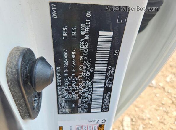 JTEBU5JR2J5499567 2018 TOYOTA 4RUNNER White VIN կոդի պիտակի տեսք