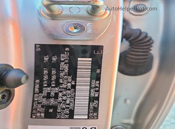 JTEBU5JR7L5762719 2020 TOYOTA 4 Silver Vista de la etiqueta del VIN