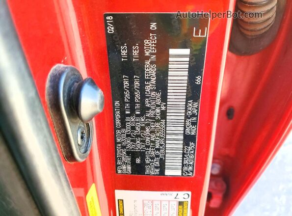 JTEBU5JR9J5555844 2018 TOYOTA 4RUNNER Бордовый Вид наклейки с VIN-кодом