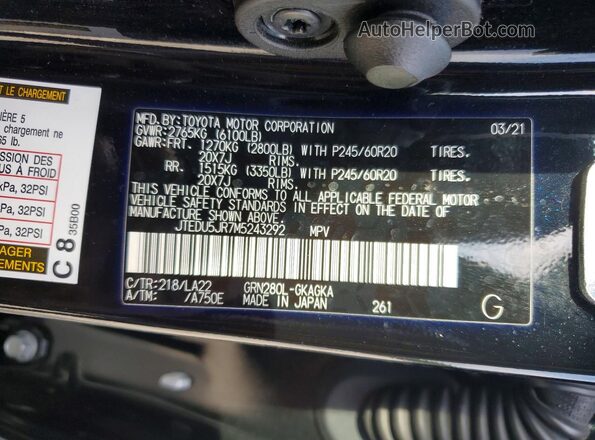 JTEDU5JR7M5243292 2021 TOYOTA 4RUNNER Black VIN sticker view