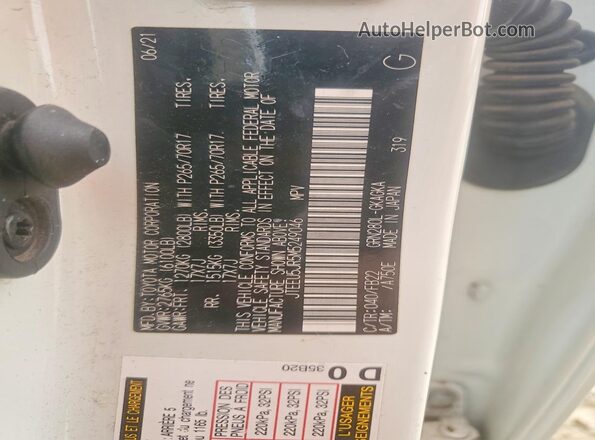 JTEEU5JR5M5249046 2021 TOYOTA 4RUNNER White Widok naklejki z numerem VIN