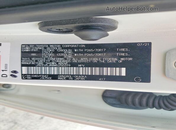 JTEEU5JR8M5250319 2021 TOYOTA 4RUNNER White Vista interior de 360 grados