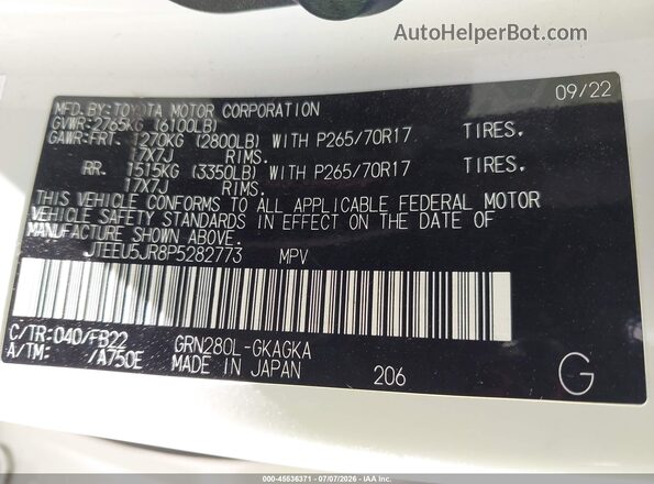 JTEEU5JR8P5282773 2023 TOYOTA 4RUNNER White Engine compartment view