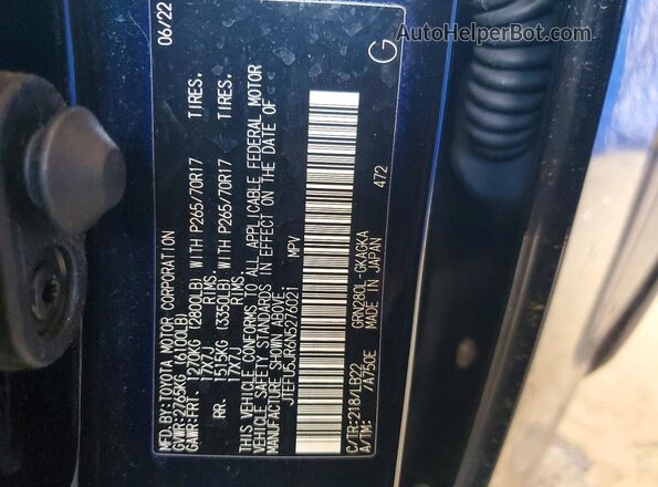 JTEFU5JR6N5276021 2022 TOYOTA 4RUNNER Black Շարժիչի բաժամունքի տեսք