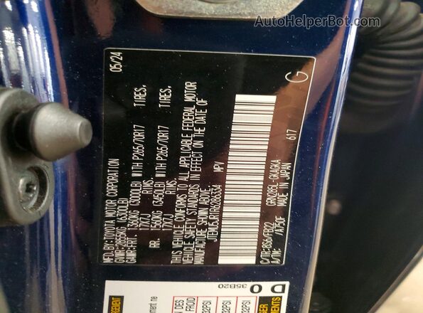 JTEMU5JR1R6286334 2024 TOYOTA 4RUNNER Blue VIN կոդի պիտակի տեսք