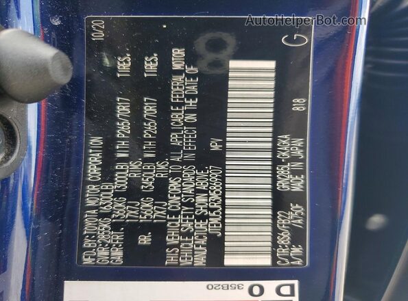 JTEMU5JR3M5869907 2021 TOYOTA 4RUNNER Синий Вид наклейки с VIN-кодом