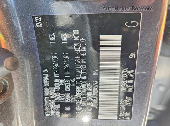 JTENU5JR3N6045793 2022 TOYOTA 4RUNNER Gray VIN კოდის სტიკერის ხედი