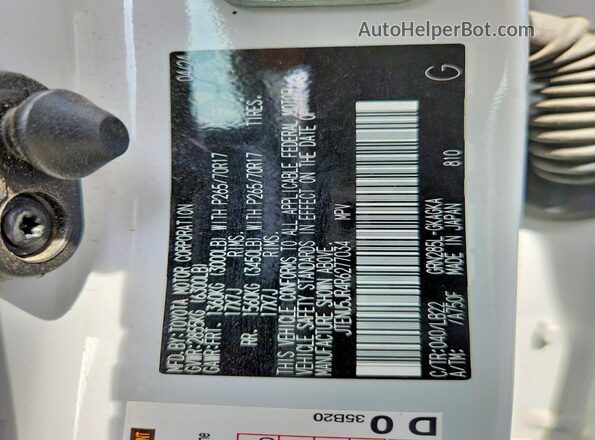 JTENU5JR4R6277034 2024 TOYOTA 4RUNNER White VIN կոդի պիտակի տեսք