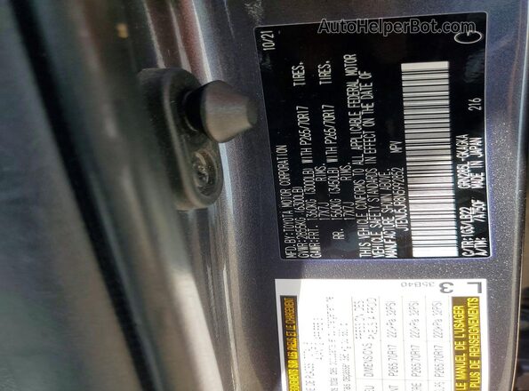 JTENU5JR8N5992852 2022 TOYOTA 4RUNNER Gray Widok naklejki z numerem VIN