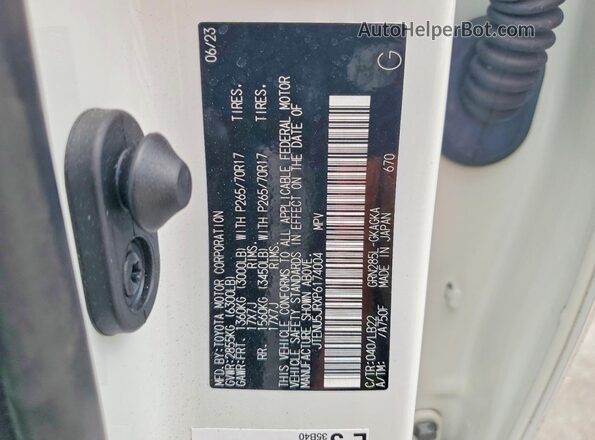 JTENU5JRXP6174004 2023 TOYOTA 4RUNNER White VIN կոդի պիտակի տեսք