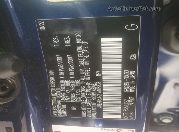 JTERU5JR2P6108838 2023 TOYOTA 4RUNNER Blue VIN կոդի պիտակի տեսք