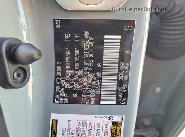 JTERU5JR6P6179086 2023 TOYOTA 4RUNNER Gray Вид наклейки з VIN-кодом